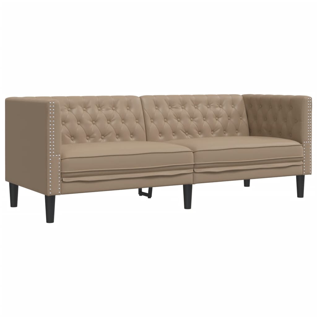 Set de canapea Chesterfield din 3 piese din piele ecologică culoarea Cappuccino