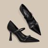 Versatile and not tired, small size high heels, black fashion 2025 foot year, new metal women's high heels temperament