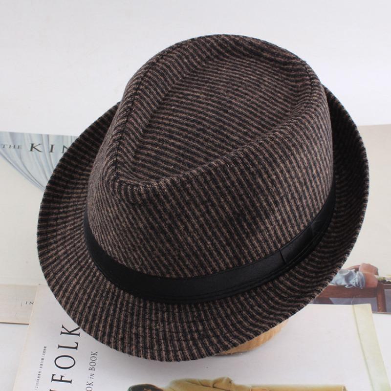 Autumn and winter men's top hat, Frannie plaid fabric warm middle-aged and elderly jazz hat casual top hat men's hat