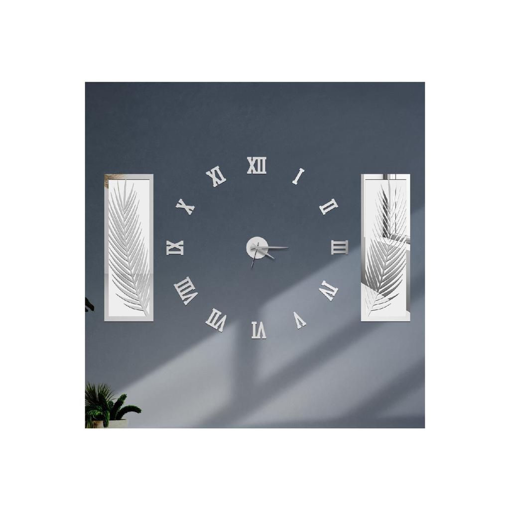 3-teiliges Wanduhren-Set, verspiegelte Palmblätter aus Acryl-Plexiglas und römisches R. Uhr