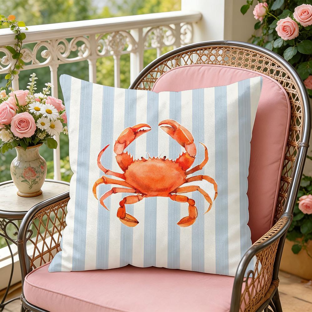 Ocean Life Theme Striped Cushion Cover Soft Plush Throw Pillow Cover DoubleSided Cushion Case Sofa Bedroom Home Decor
