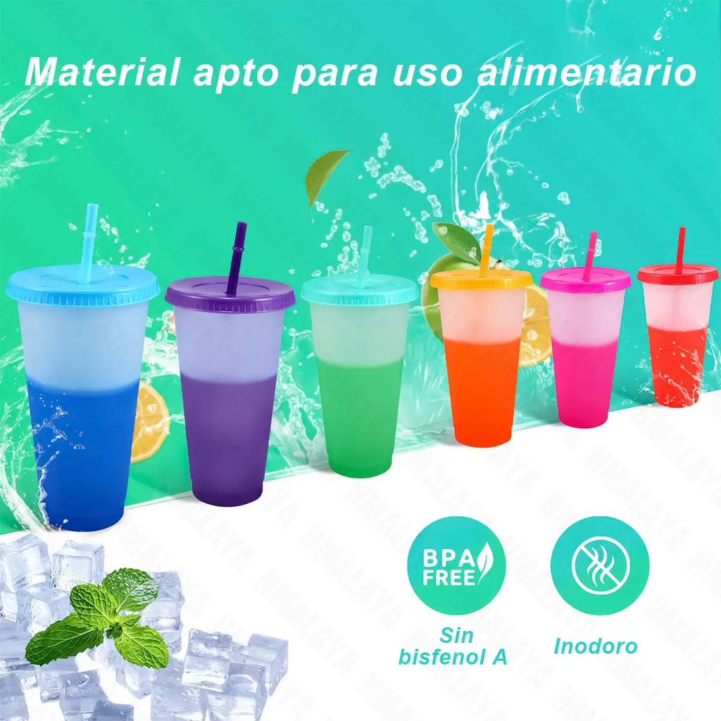 30pcs Magic Color Changing Cups with Lid and Straw