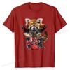 Punk Red Panda Play Drum In Heavy Metal Band - T-Shirt Europe Top T-shirts for Men Cotton Tops & Tees Personalized Classic