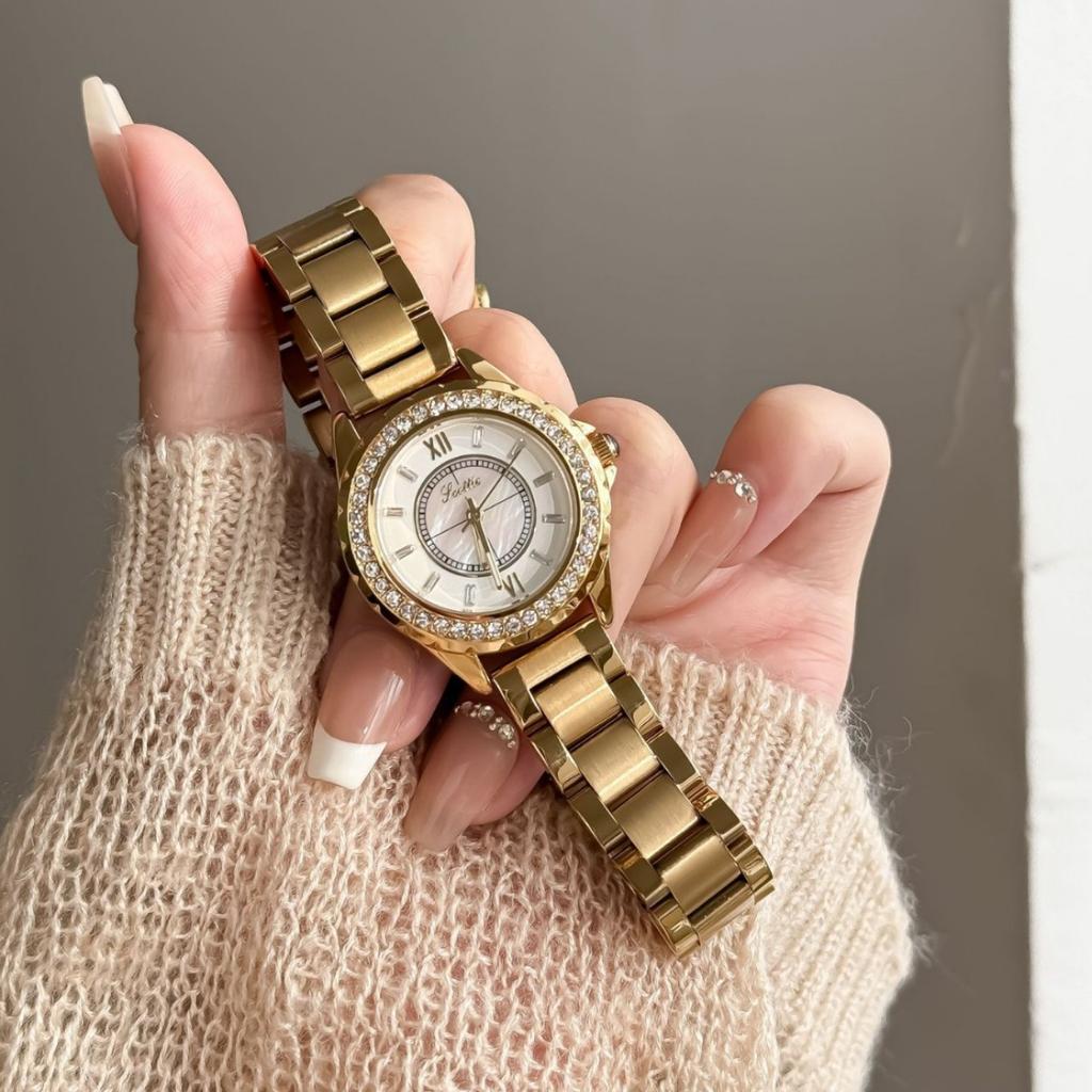 Ceramic Steel Belt Women'S Watch 9677 Diamond-Encrusted Fritillary Gold Watch