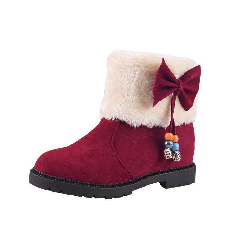 Winter Snow Boots Women's New Round Head Flat Bottom Bow Cotton Shoes Short Tube Velvet Student Women's Boots