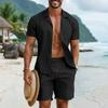 Men's Casual Solid Color Button-Down Shirt & Shorts Set - Summer Vacation Wear