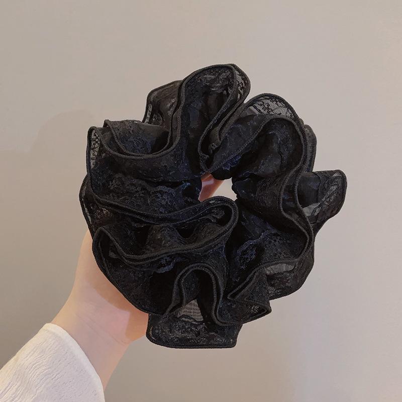 Vintage Oversized Lace Mesh Hair Scrunchies Women Elastic Chiffon Ponytail Holder Hair Rope Hair Bands Headwear Hair Accessories
