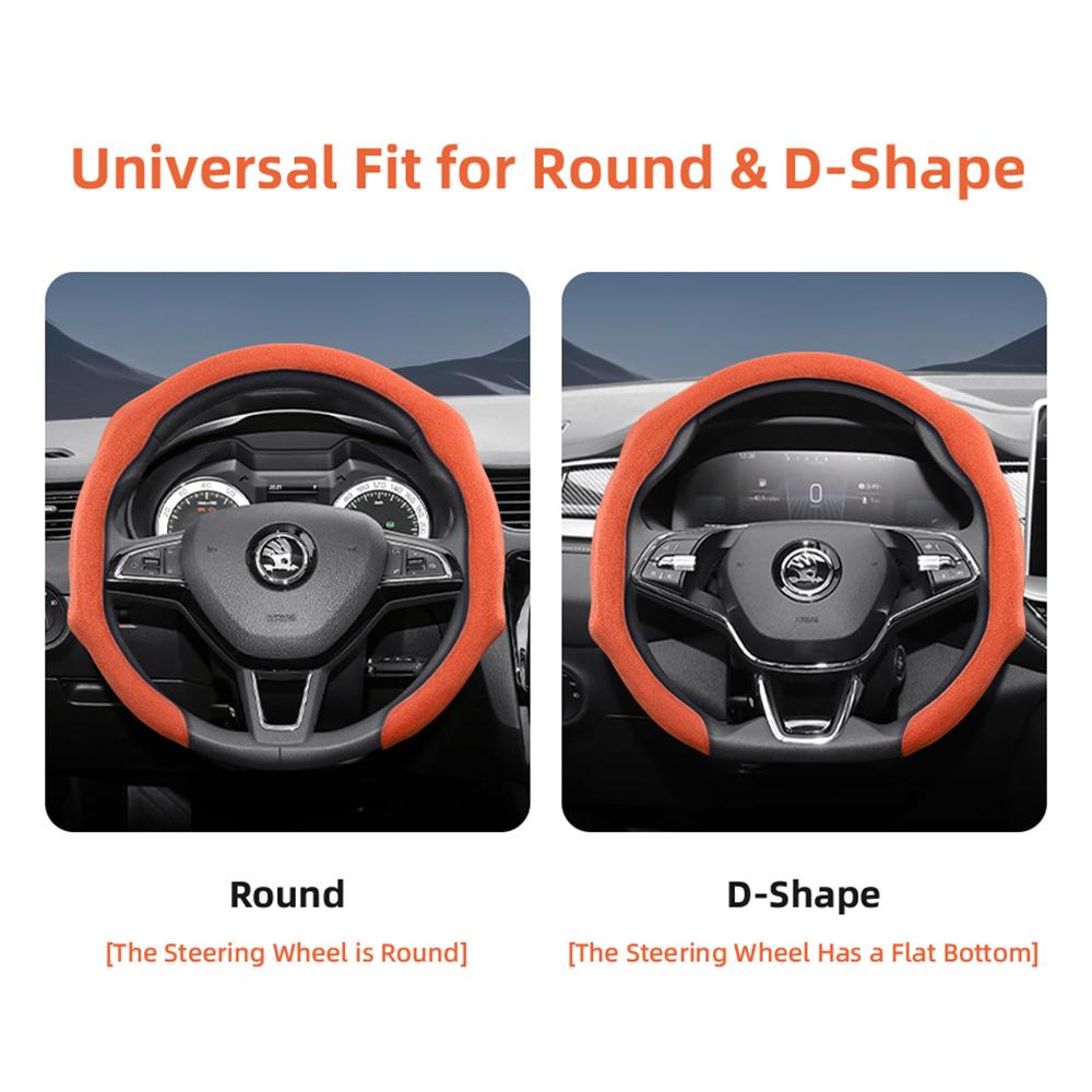 Suitable for Skoda Premium Suede Snap-On Steering Wheel Cover, Non-Slip and Durable, Round and D-Shaped Steering Wheel Available for Octavia 