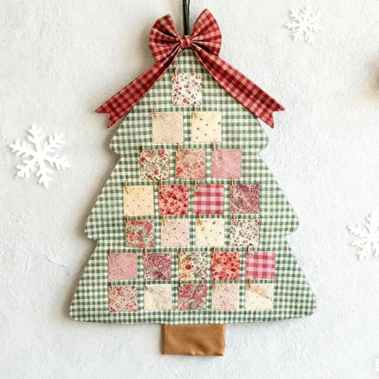 1/2Pcs Fabric Christmas Tree Advent Calendar with Pockets Handmade 24 Days Countdown to Xmas Wall Hanging Decoration Holiday Party Ornament