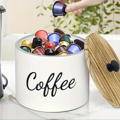 1 Stück Kaffeerahmbehälter Holz Kaffeekapselhalter Mit Deckel Kaffeekapsel Aufbewahrungsbox Küchenarbeitsplatten-Organizer