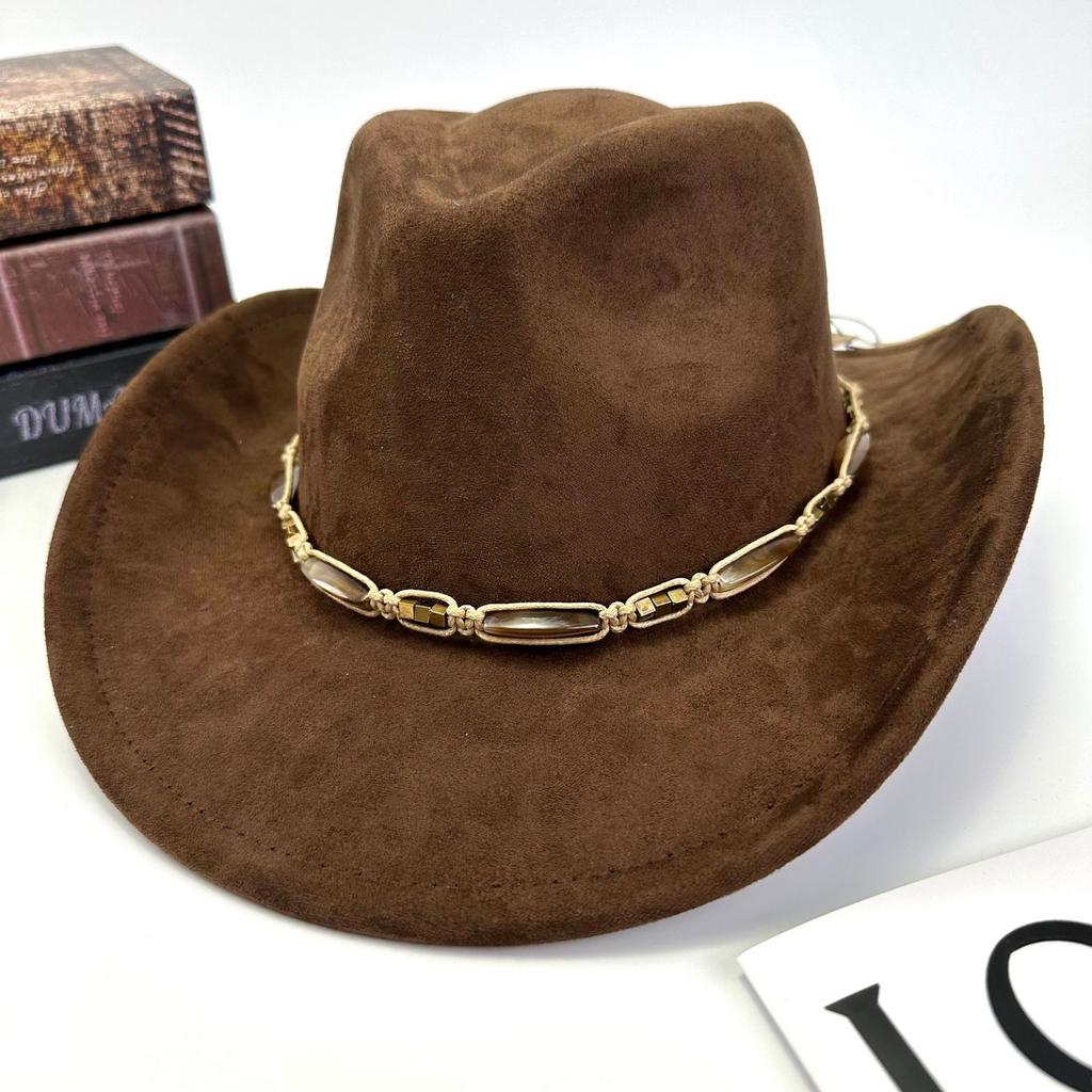 Western Cowboy Hat Women Woolen British Suede Accessories Peach Heart Top Hat Felt Hat