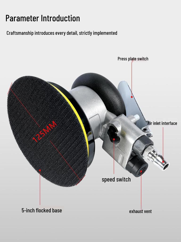 5-Inch Pneumatic Sander Polisher Air Grinder for Dry Grinding and Waxing