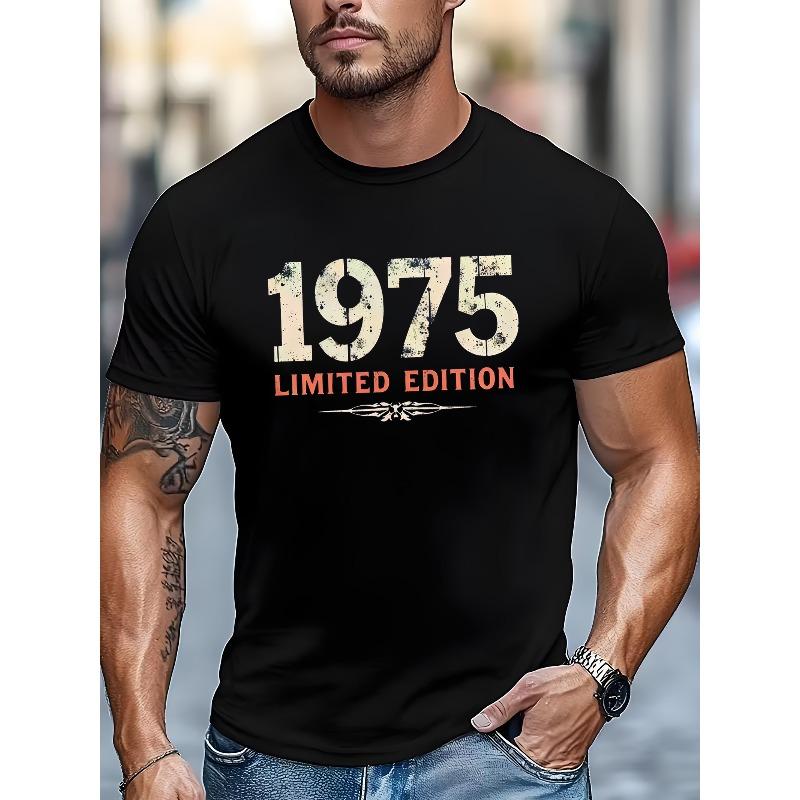 Europäische Größe Herren Vintage 1975 Limitierte Edition Grafik-T-Shirt - Vintage Kurze Ärmel, Weiches und Atmungsaktives Gewebe Ideal für den Täglichen Lässigen Look