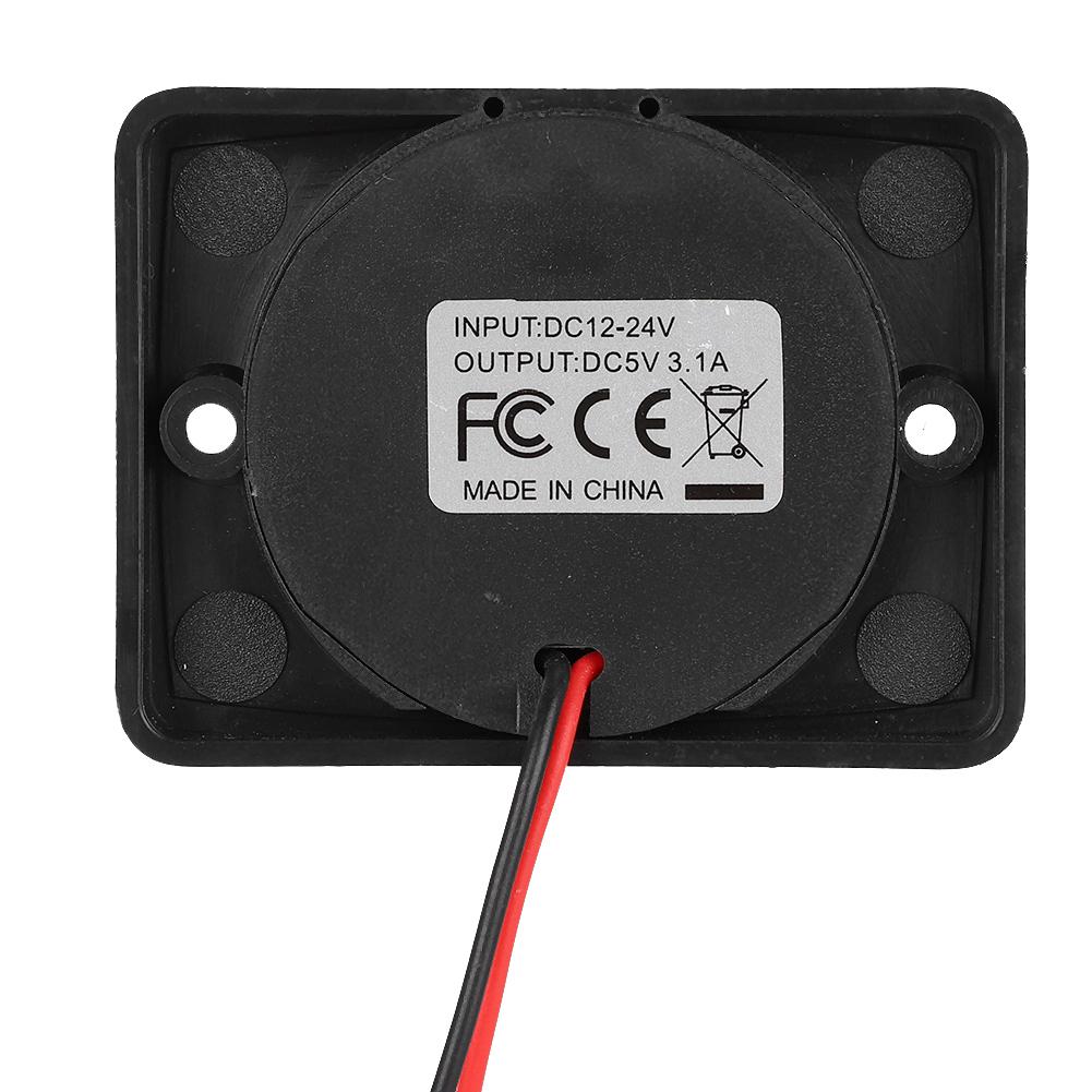 3.1A 12V/24V Black Car Dual USB Port Power r Socket Outlet with LED (White)
