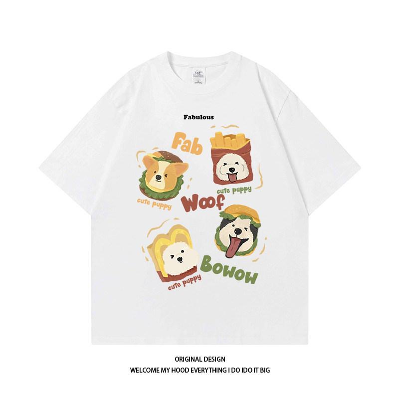 Pure Cotton Americanstyle Fun Burger Puppy Print Shortsleeved 2026 New Loosefitting Versatile Top Tshirt Tshirts