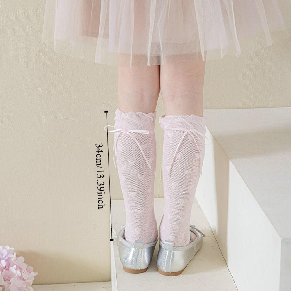 Cute Sweet Children Mid-Tube Hosiery Ribbon Bow Princess Lolita Lace Stockings Cotton Solid Color Balletcore Socks Kids