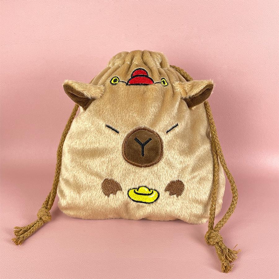 Capybara Adorable Plush Drawstring Bag Large Capacity Cute Storage Pouch