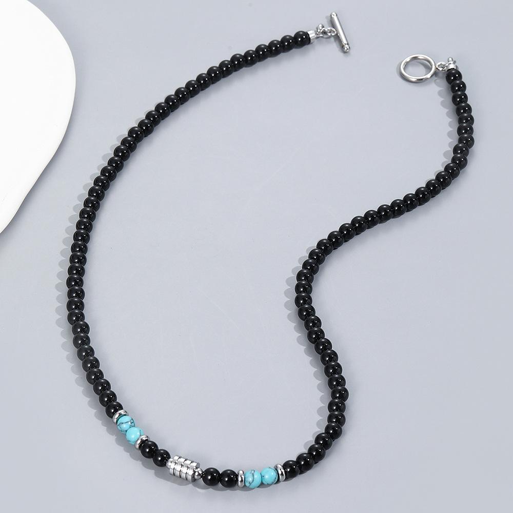 Men's Beaded Necklace with Stainless Steel and Tiger's Eye Stone Beads.