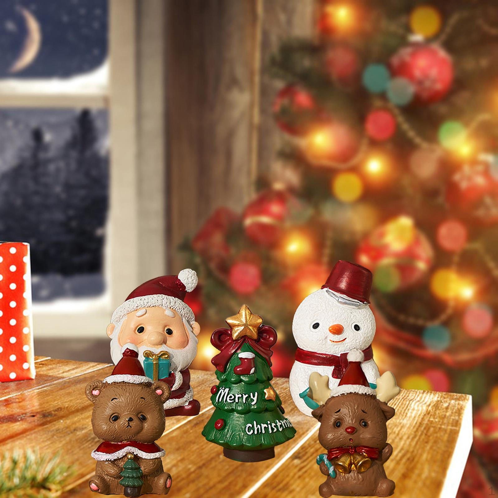 

5x Christmas Mini Figurines Set Xmas Tabletop Ornament Collectible Centerpiece Sculptures