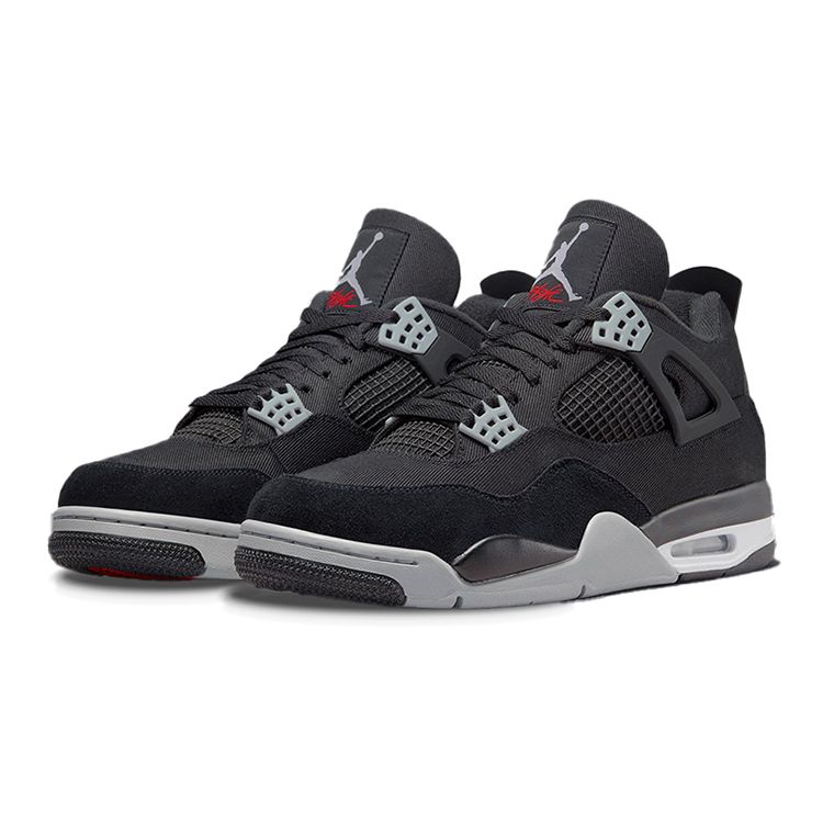 Air Jordan 4 Retro SE GS Tela Nera Scarpe da Ginnastica per Bambini Bianco Rosso Fuoco Grigio Acciaio Chiaro DV0553-006