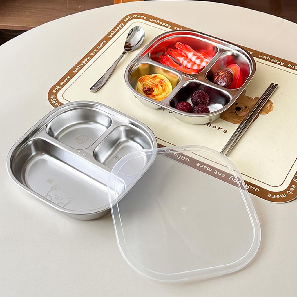 Reusable Dinner Plate 3/4 Compartments Portion Control Dining Plate 304 Stainless Steel Fruit Salad Food Dinner Tray