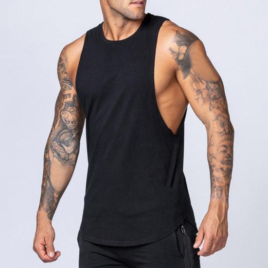 Men Summer Casual Vest O-Neck Sleeveless Letter Decoration Tank Tops Solid Color Fitness Tops with Wide Shoulder Straps Streetwear