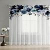 1PC Navy Blue Watercolor Floral Sheer Curtains - Elegant Flower Valance Print Window Drapes for Bedroom Living Room Decor