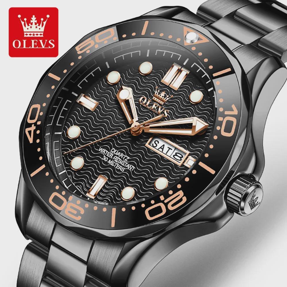 Fashion Mens Watches Steel/Silicone Strap Luminous Dual Calendar Waterproof Multi Color Business Sport Wrist Watch steel strap
