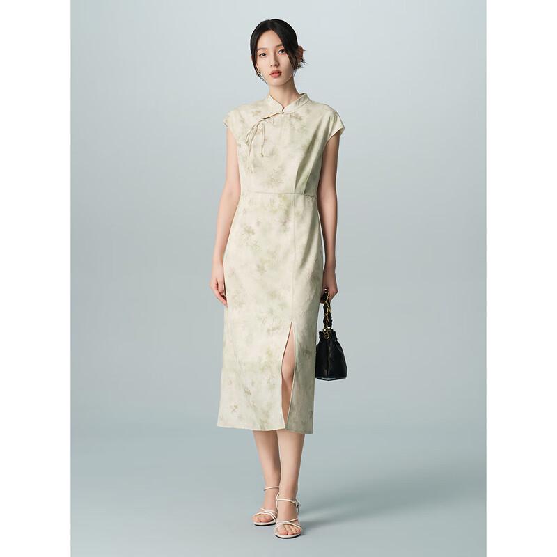 

Peacebird New Chinese Style Jacquard Knot Button Long Dress M