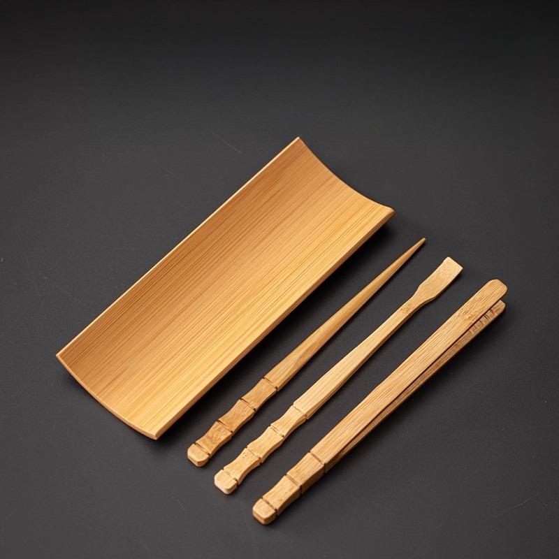 Wenzhu Tee-Set aus rein handgefertigtem chinesischem Natur-Bambus, lackfrei, Teelöffel, Teeklammer, Teelotus, Teezubehör