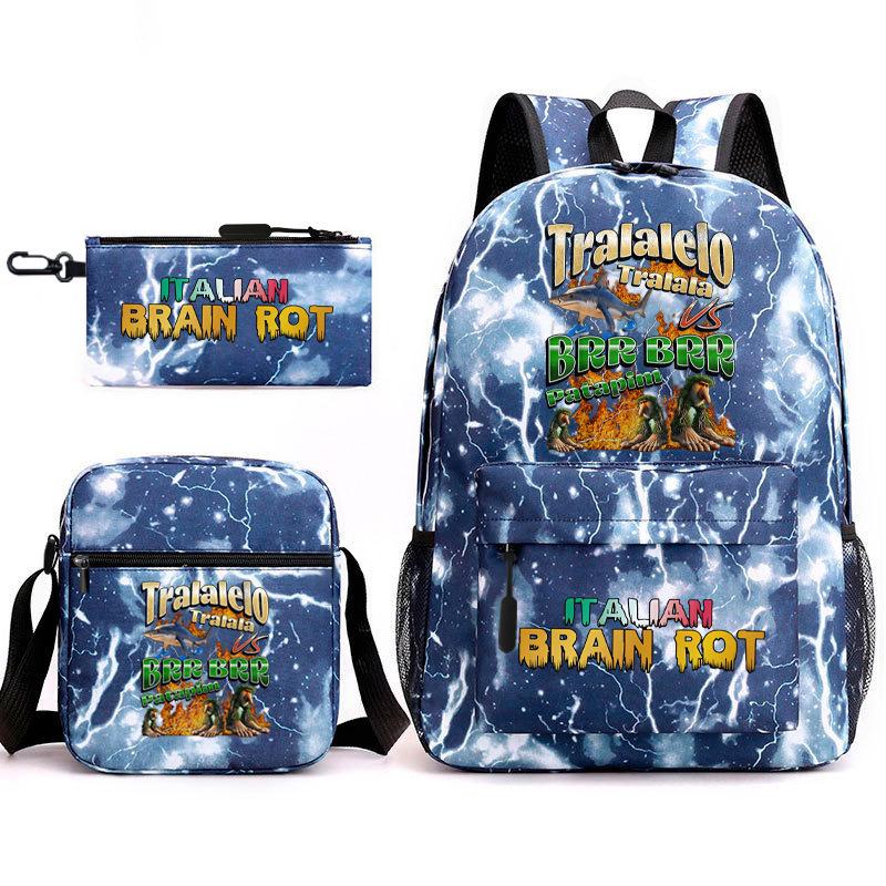 Abstract Foreign Shanhaijing Schoolbag Tongtongsahur Cartoon Primary School Student Backpack Three-piece Set D