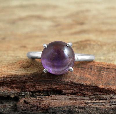 Anello fatto a mano in ametista, argento sterling 925, pietra portafortuna di febbraio