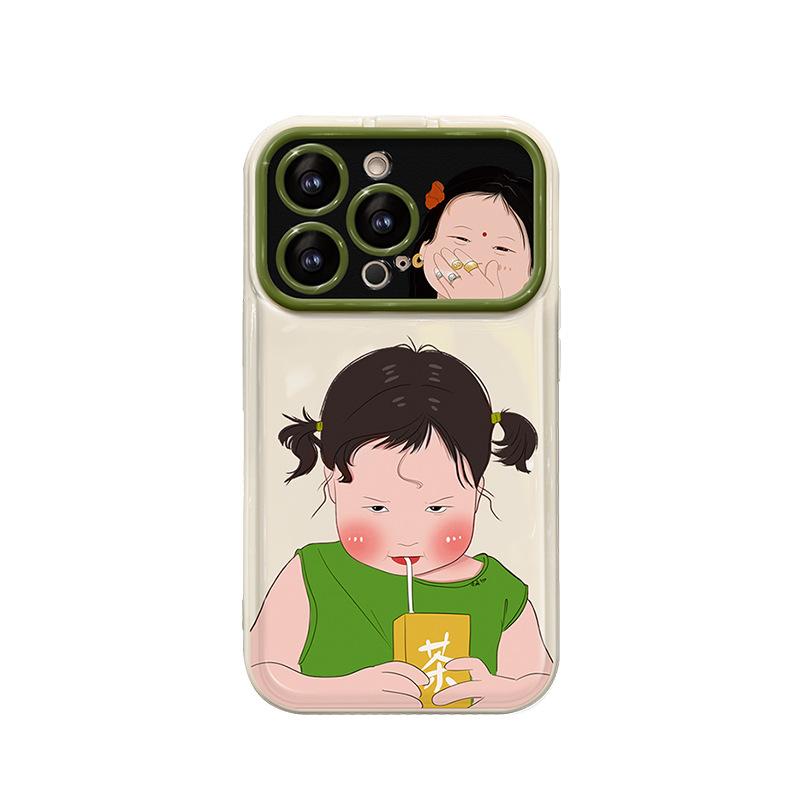 Applicable To Apple 15promax Mobile Phone Case IPhone 13/14 Milk Tea Girl Lanyard 11/12 Flip Mirror Xs