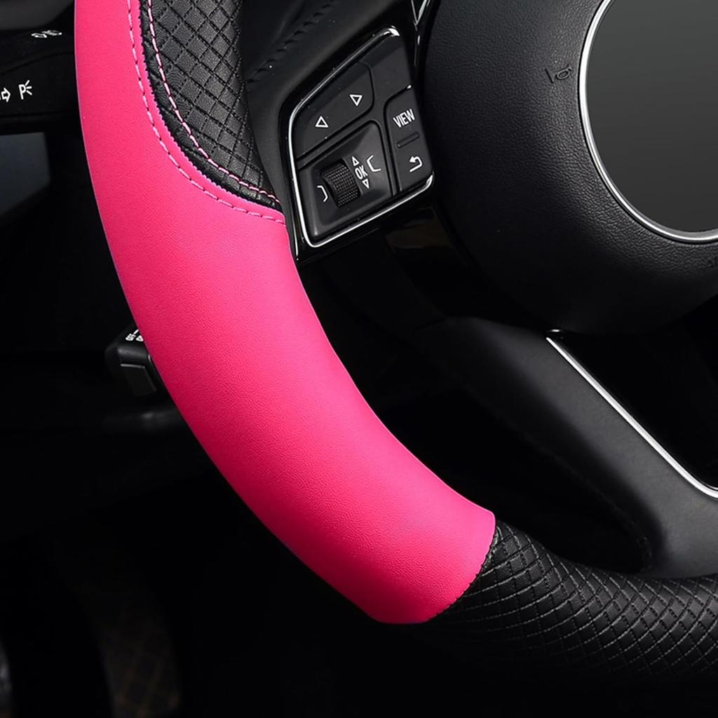 LABBYWAY Steering Wheel Cover, Universal Fit 15 Inch Microfiber Leather Car Wheel Protector, Anti-Slip, Pink