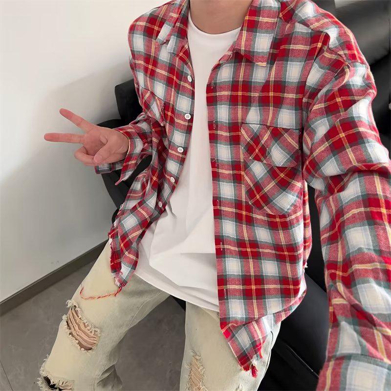 Men's Summer Long Sleeve Retro Plaid Shirt: Versatile, Trendy, and Loose-Fit