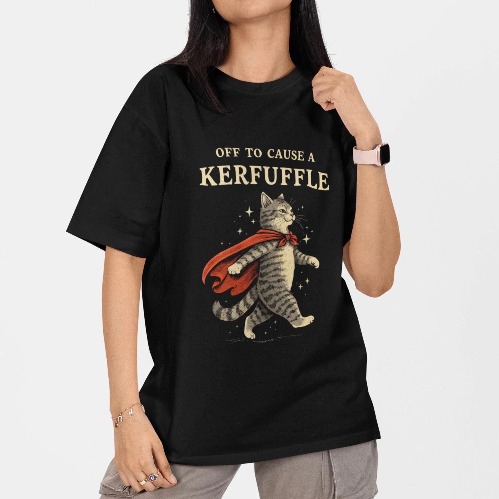 Funny Cat Shirt Off To Cause A Kerfuffle Cute Superhero Cat Graphic T-Shirt Gift M