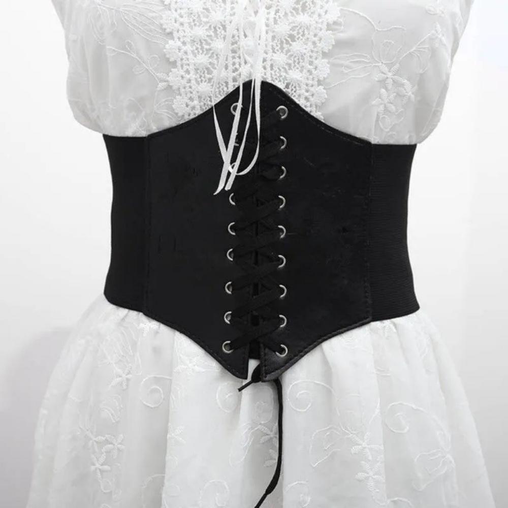 Pu Leather Corset Belt Elastic Punk Gothic Wide Belt Women'S Shirt Dress Belt Breathable Female Cummerbund For Daily Wear Dates