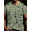 Men Tropical Palm Tree Graphic T-Shirt - Breathable Mesh Fabric, Casual Short Sleeve Crewneck, Summer Style with Sailboat & Coconut Design