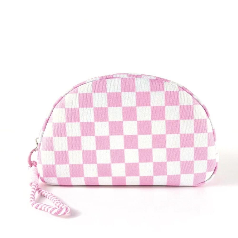 with Hand Strap Checkered Pattern Cosmetic Bag Waterproof Toiletry Bag Makeup Organizer Travel
