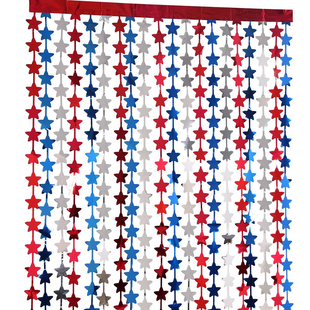 Beautiful Red Blue And Silver Starry Curtain For Independence Day Party Decorations