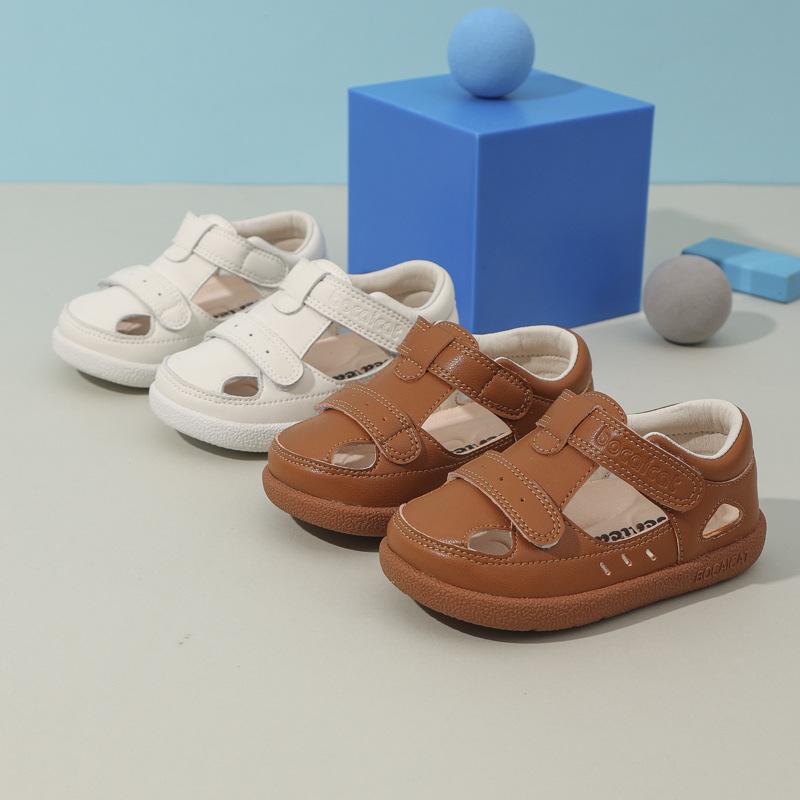 Sandalias Funcionales de Verano para Bebé Sandalias de Cuero Genuino de Vaca para Niños Zapatos Transpirables Antipatadas para Niños Sandalias de Playa Lisas para Niñas