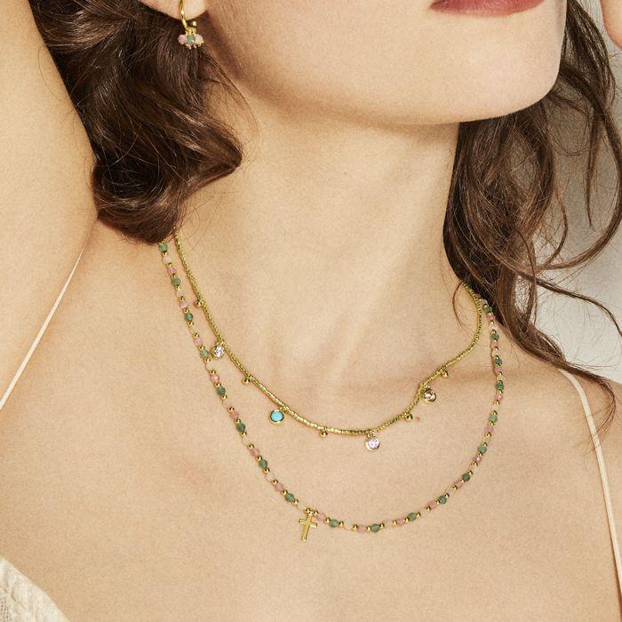 Collier Luxenter en argent 925 avec cristal multicolore et finition en or jaune 18K - Liwa