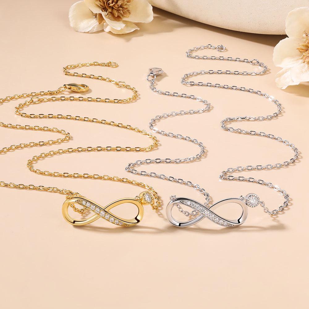 Infinity Symbol Moissanite Necklace, 18K Gold-Plated Sterling Silver Clavicle Chain for Women