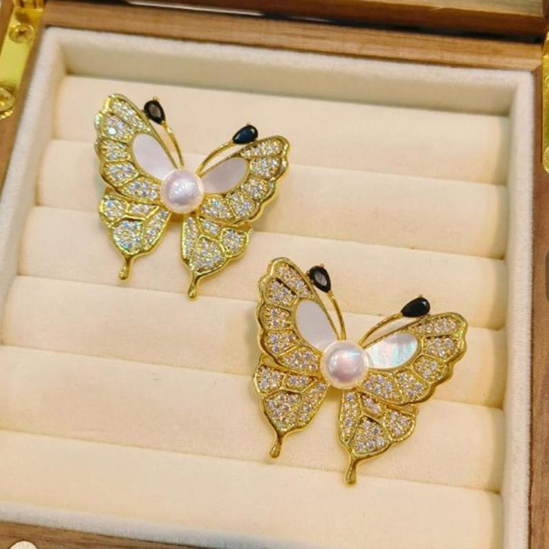 Fashion Retro Butterfly Pearl Brooches For Women Clothing Coat Party Jewelry Accessories Gifts