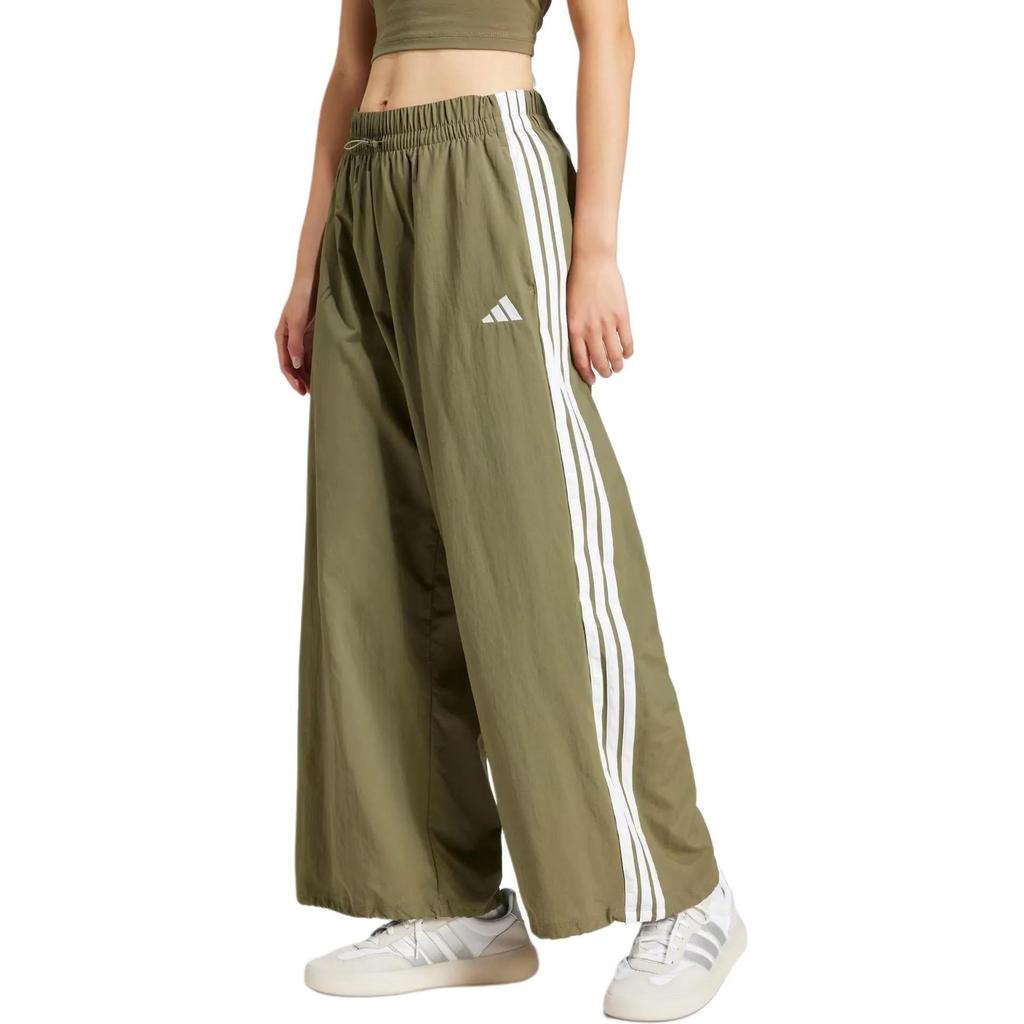 Adidas Women's 3 Stripes Lifestyle Woven Parachute Tracksuit Bottoms Olive Strata / White (Unisex) Knitted Sweatpants