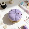 DIY Craft Violet Velvet Needle Holder Wooden Solid Color Pumpkin Shape Pincushion Holder Violet Velvet Cotton Fabric