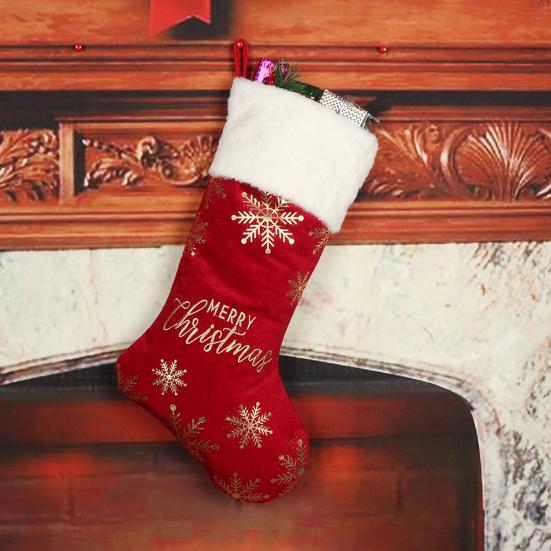 Christmas Stocking 19" Large Xmas Stocking with Plush Faux Fur Cuff for Stairs Fireplace Hanging Holiday Home Decor