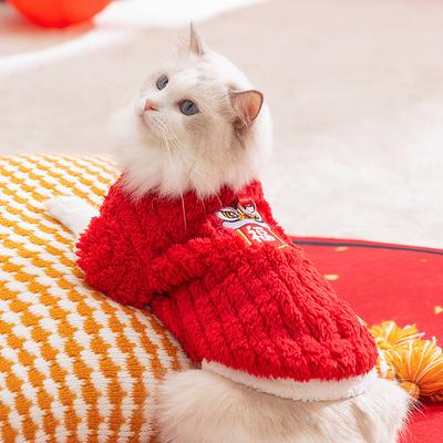 Herbst und Winter Katze Neujahr Löwe Erwachen Segen zu zwei Füßen Fleece in Katze Kätzchen festlich Chinesisches Neujahr Hund Haustier Katze Kleidung