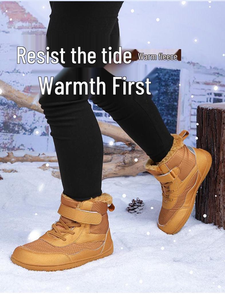 Wodoodporne Zimowe Buty Śniegowce Dziecięce Barefoot - Antypoślizgowe, Wyściełane Pluszem Bawełniane Buty dla Chłopców i Dziewczynek