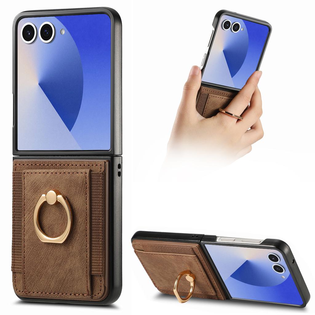 For Samsung Galaxy Z Flip7 5G Phone Case Leather Back Cover with Card Slots Kickstand
